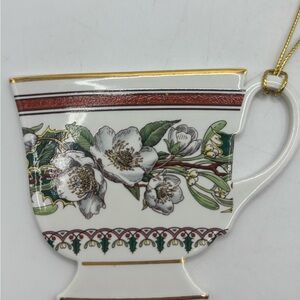 Spode Christmas Rose Tea Cup Flat Tree Ornament Original Holiday Hanging England
